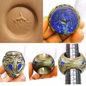 Old Rare Lapis Afghan Bull Stone Antique Intaglio Ring