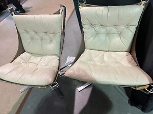 Pair Vintage 1960s Mid Century Modern Sigurd Ressell Chrome Falcon Chairs Nice 
