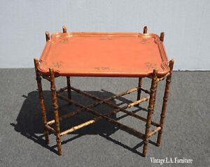 Vintage French Country Baker Bamboo Coffee Table Tray Table