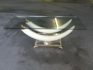 Vintage Maison Jansen Style Faux Tusk Bronze And Lucite Coffee Table