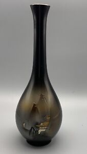 Vintage Japanese Fine Art Mixed Metal Vase Gold Silver Brass Etched 6 Bud Vase