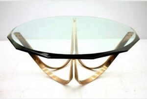 Brass Steel Glass Top Coffee Table Roger Sprunger Dunbar Milo Baughmann Style