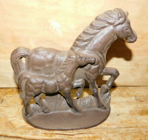 Cast Iron Horse Statue Brown Colt Paper Weight Garden Rustic Door Stop Pony