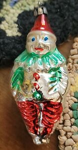 Christmas Ornament Blown Glass Clown Antique Great Color 4 