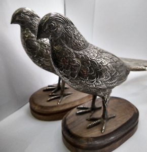 Vintage Statue Silver Plate Pheasants Bird Statue Lot Sp Collection X2