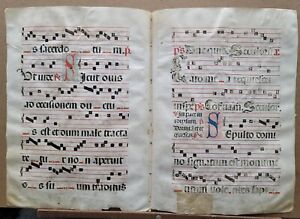 16th Century Antiphonal Music Manuscript On Vellum 20 29 Double Page