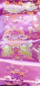 87 Pink Dragon Asian Warrior Chinese Silk Embroidery Fabric 4 Kimono Wrap Dress
