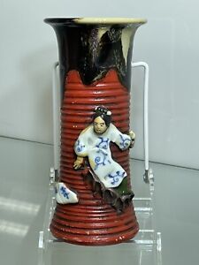 Antique Japanese Sumida Gawa Figural Vase 19th Century Meiji Period Signed