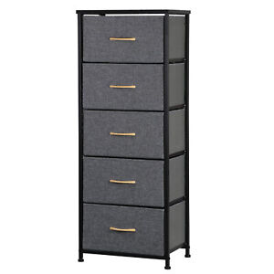 46 Tall Vertical Dresser Storage Tower With 5 Drawers Metal Frame For Bedroom