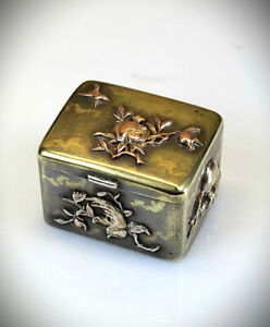 C 1900 Meiji Masterpiece Mixed Metals Kogo Spice Box Gold Bronze Silver Copper