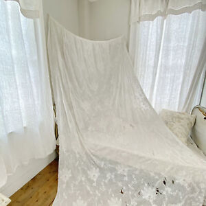 115x72 Timeworn Damaged Cornely Antique Lace Bed Tambour Curtain Drape Chateau