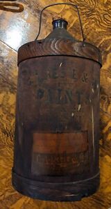 Antique 1800 S Wood Wrapped Tin Cone Top Cork Sealed Syracuse Paint Company Can