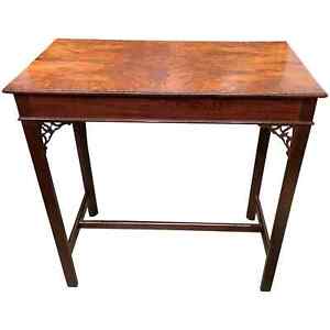19th C English Mahogany Tea Table With Fretwork And Burled Yew Wood Top
