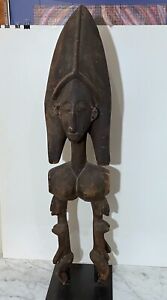 Monumental Antique Bambara People Double Sided Wood Statue From Mali