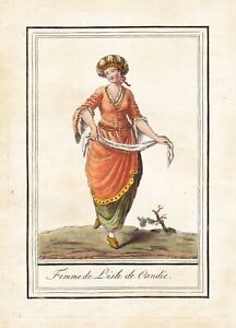 Candia Crete Greece Traditional Costumes Copperplate Engraving Grasset 1780