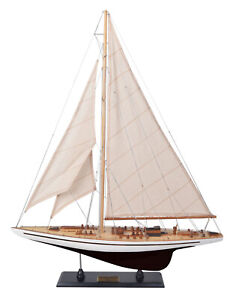 Endeavour Black White Yacht Wood Model 24 Americas Cup J Class Sailboat New