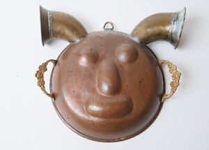 Antique Folk Art Figural French Copper Escargot Egg Poacher Pan Brass Handles
