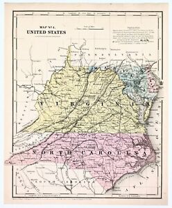 1853 Map Virginia North Carolina Map Original Maryland Cape Fear Washington Dc