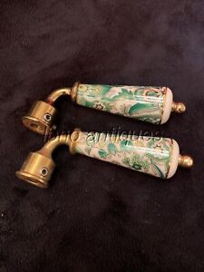 Vintage New Old Stock French Limoges Brass And Porcelain Door Handle Set Luxury