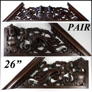 Antique Victorian Carved 26 5 Furniture Architectural Crown Pair 53 Figural