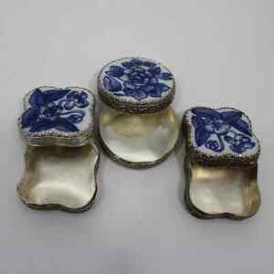 Vintage Chinese Porcelain Silver Trinket Box Intricate Design Jewelry Storage 