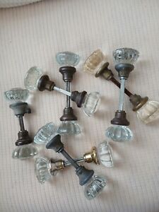 Seven Set Of Matchin Antique Vintage 12 Point Crystal Glass Brass Door Knobs