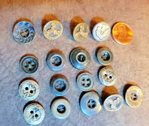 Assorted Lot Of 17 Antique Metal Buttons 1 Thistle Interesting Designs