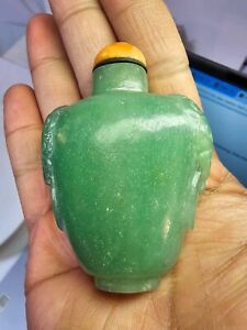 Antique Jadeite Nephrite Snuff Bottle W Dragon Face 102g B5
