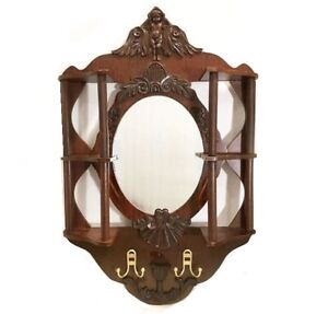 Victorian Entry Hall Cherub Mirror Curio Shelves With Mirror And Coat Hooks 