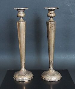Sterling Silver Weighted Vintage Pair Candlesticks Holders 10 