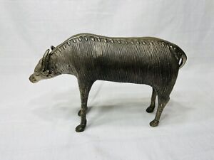 Antique Early 1900 S Metal Bull Statue Doorstop Signed 5 Tall
