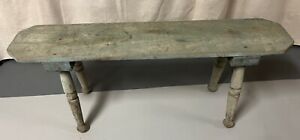 Unique Antique Green Wooden Bench Lovely Patina And Turned Legs
