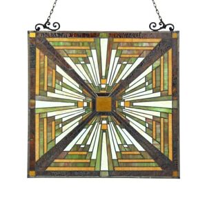25 6 Tiffany Style Stained Glass Amber Mission Hanging Window Panel