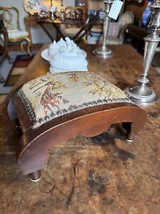 Antique Empire Style American Walnut Needlepoint Petit Point Footstool