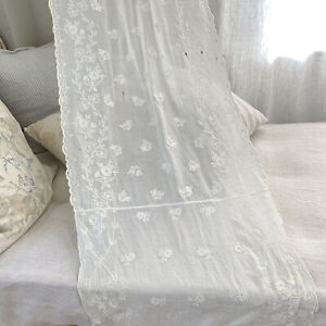 111x55 Tambour Unique Handmade Cornely Antique Lace Curtain Drape Chateau Bed W