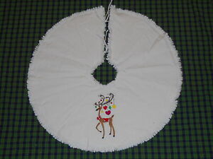 Reindeer Ornaments Embroidered Tree Skirt 24 Christmas Country Prim Winter