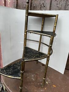 Antique French George Iii Style Leather Library Steps Copper Faux Bamboo