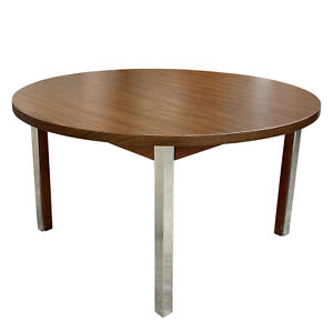 Mid Century Modern Walnut Round Coffee End Table W Chrome Legs