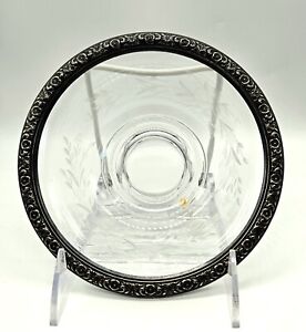 Vintage International Sterling Silver Rim Cut Floral Glass Bowl Prelude