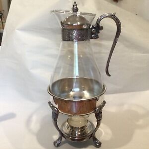 Vintage Silver Plated Glass Coffee Tea Carafe Pot With Warmer Stand Sheridan 