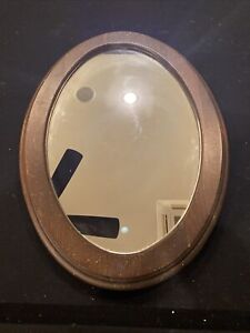 Antique Rustic Oval Wood Shaving Mirror No Stand Solid Oak Back Well Used