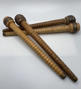 4 Antique Wooden Spool Bobbins Pirns Primitive Weaving 9 