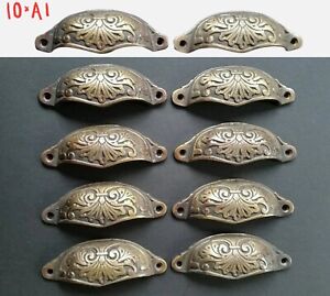 10 Apothecary Drawer Cup Bin Pull Handles 3 1 2 C Antique Vict Style Brass A1