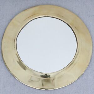Vintage Round Minimalist Modernist Brass Wall Mirror Vanity Tray Centerpiece 12 