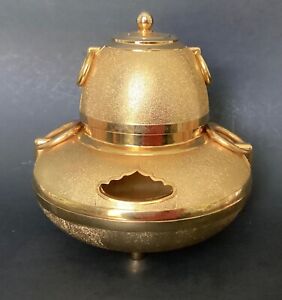 Japanese Chagama Ornament 24k Gold Plated Metal Tea Ceremony Vintage