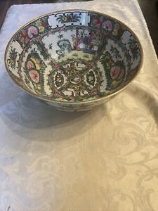 Large Vintage Chinese Rose Medallion Porcelain Punch Bowl 