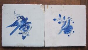 2 Antique Delft Tile 18th Century Birds