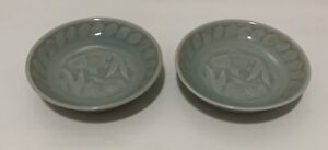 Vintage Porcelain Plates Celadon Goldfish Bentson West Designs Set Of 2 Plates