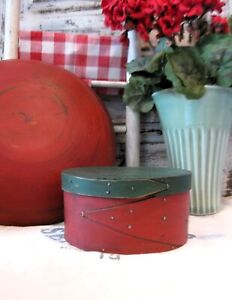Vintage Frye Measure Mill Old Time Woodenware Shaker Box Red Green Milk Paint