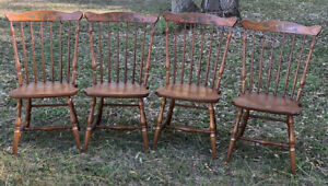4 Vintage Windsor Hitchcock Wood Dining Chairs Grape Leaves Signed L Hitchcock